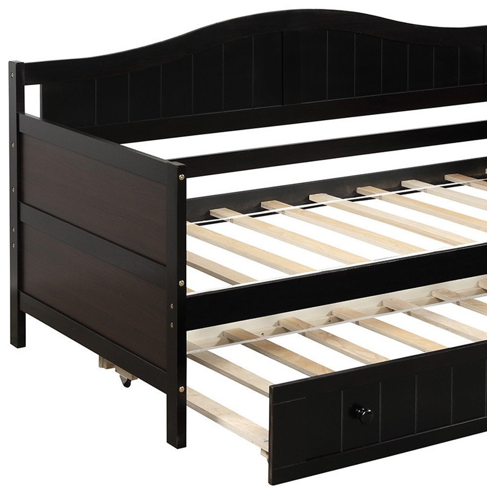Espresso Wood Twin Daybed Frame With Trundle