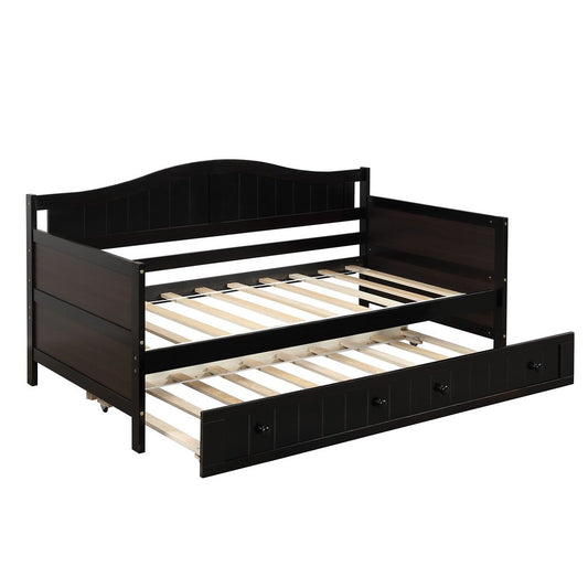 Espresso Wood Twin Daybed Frame With Trundle