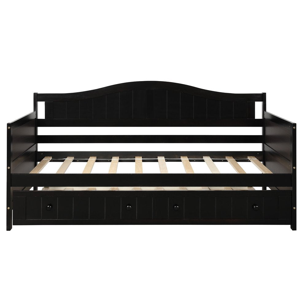 Espresso Wood Twin Daybed Frame With Trundle