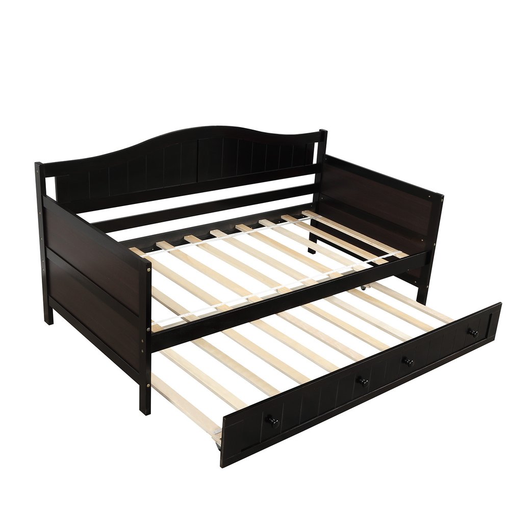 Espresso Wood Twin Daybed Frame With Trundle