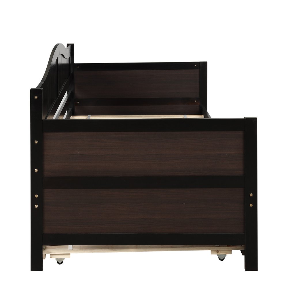 Espresso Wood Twin Daybed Frame With Trundle