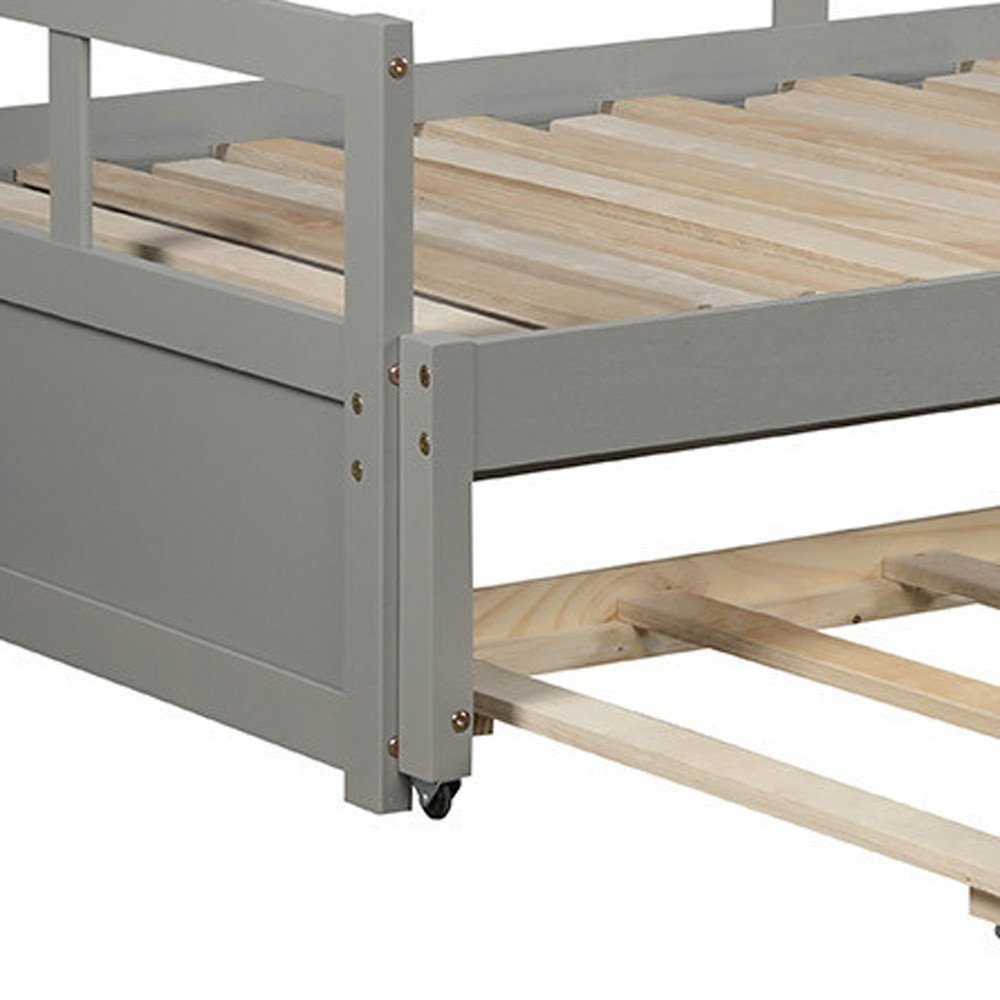 Gray Wood Twin Daybed Frame With Trundle
