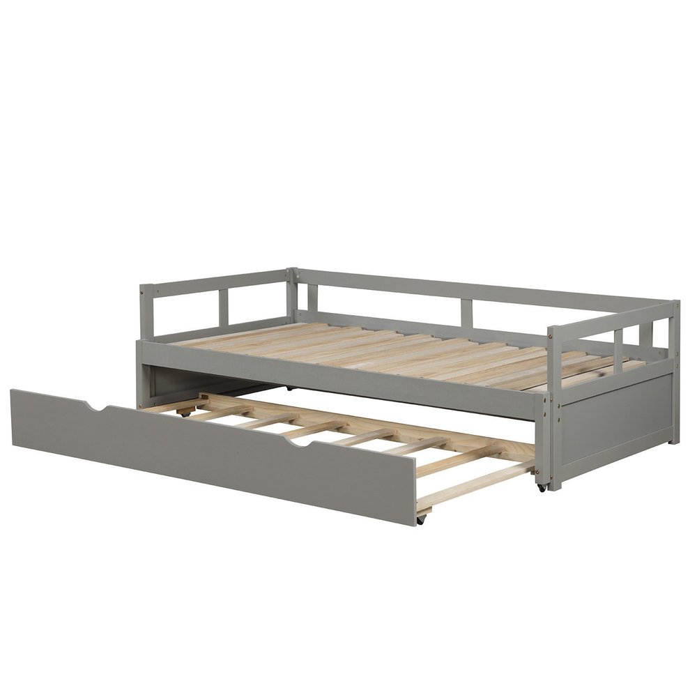 Gray Wood Twin Daybed Frame With Trundle
