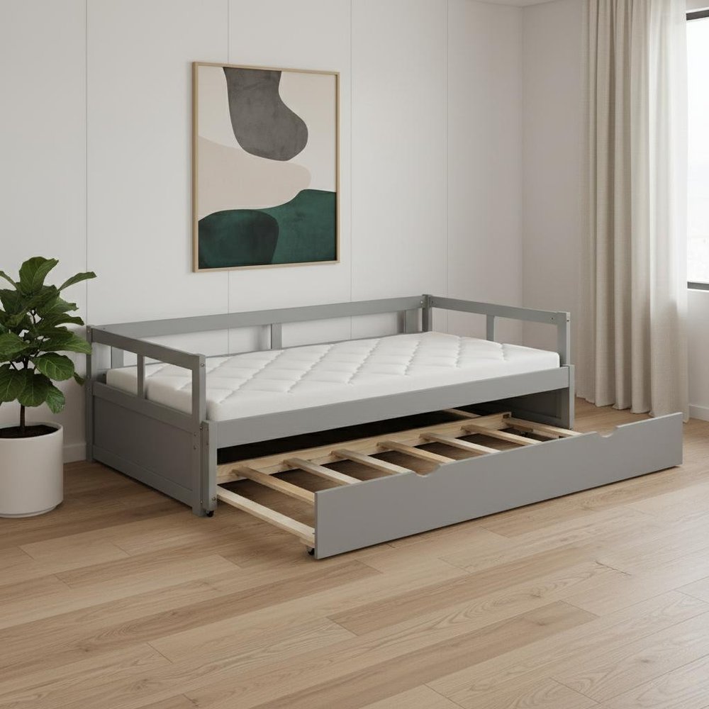 Gray Wood Twin Daybed Frame With Trundle
