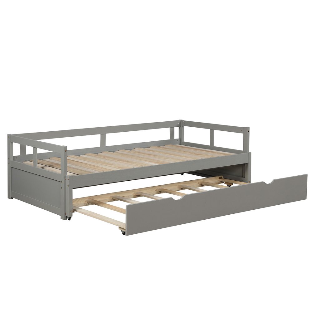 Gray Wood Twin Daybed Frame With Trundle