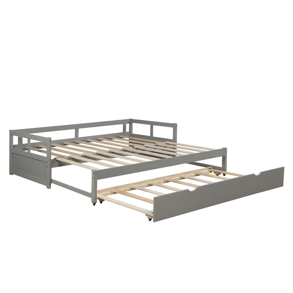 Gray Wood Twin Daybed Frame With Trundle