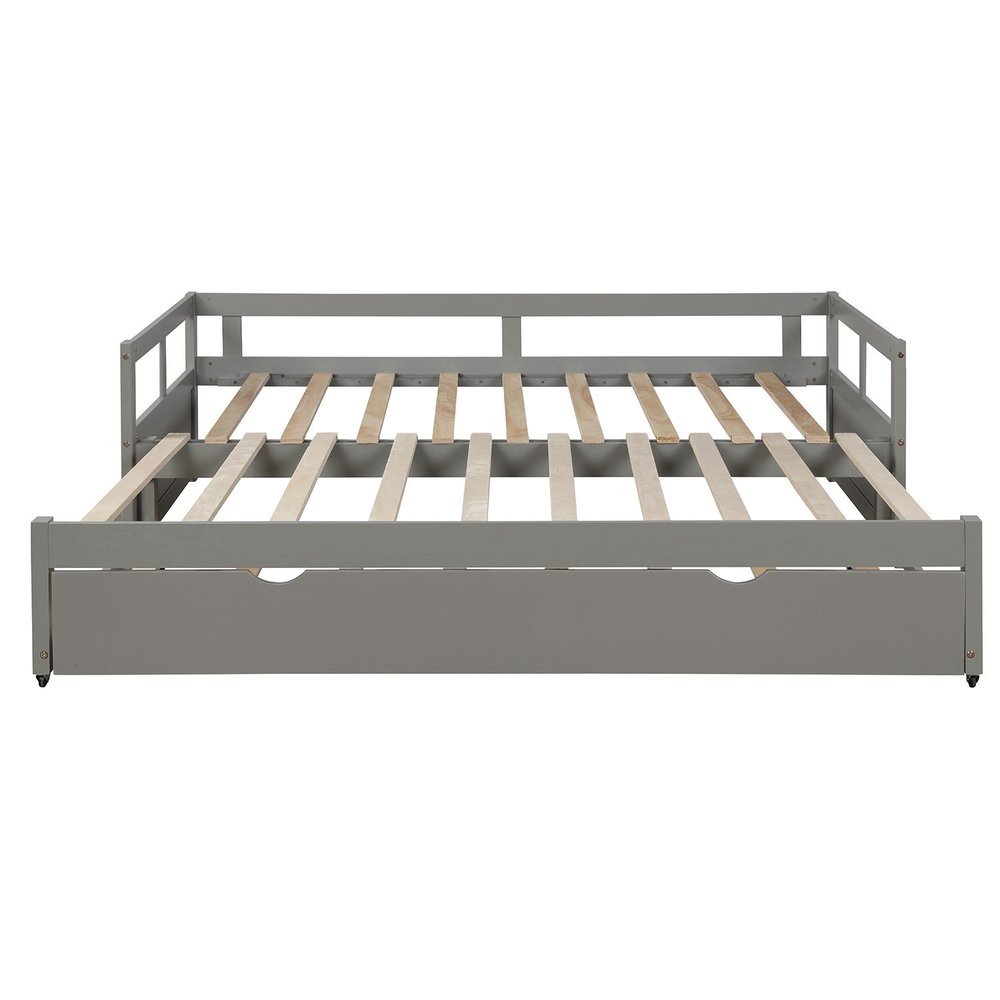 Gray Wood Twin Daybed Frame With Trundle