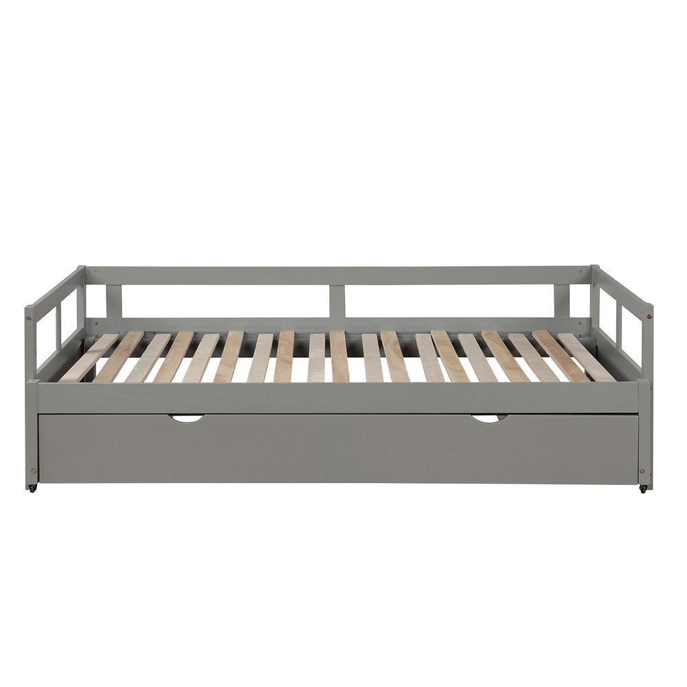 Gray Wood Twin Daybed Frame With Trundle