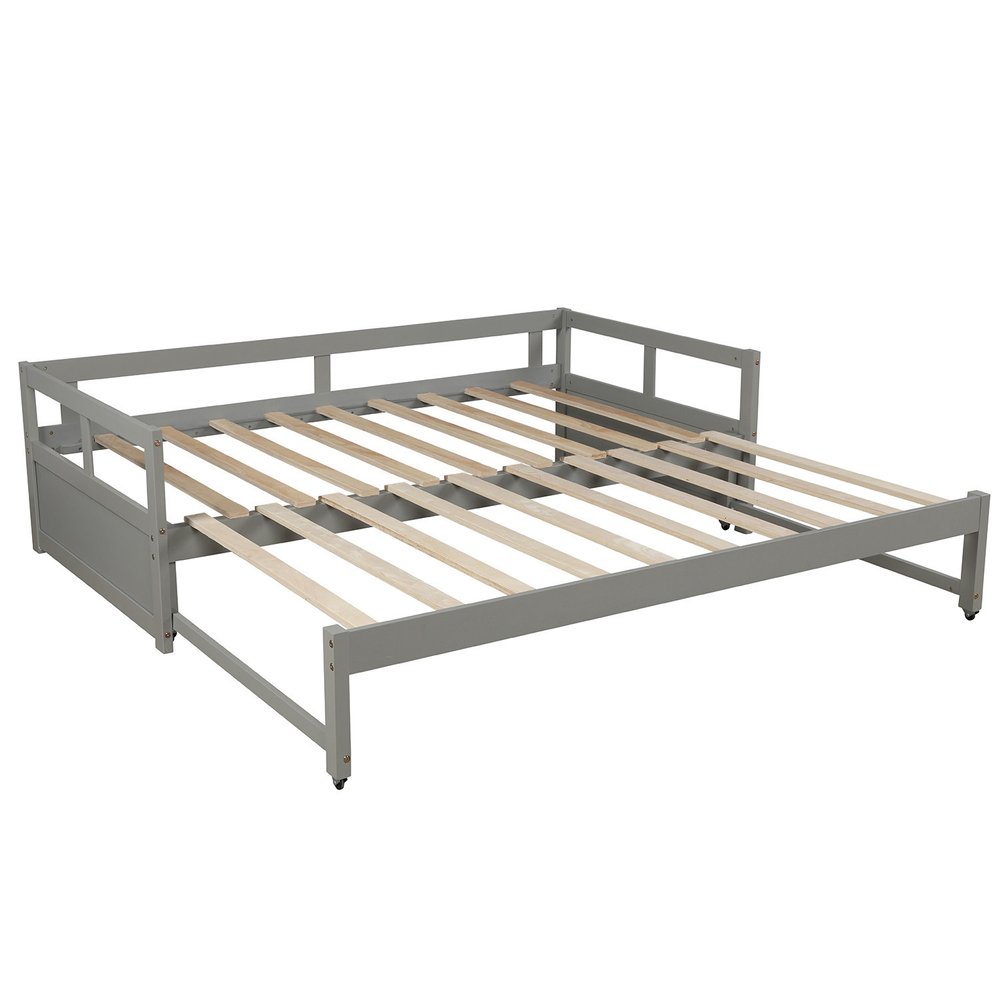 Gray Wood Twin Daybed Frame With Trundle
