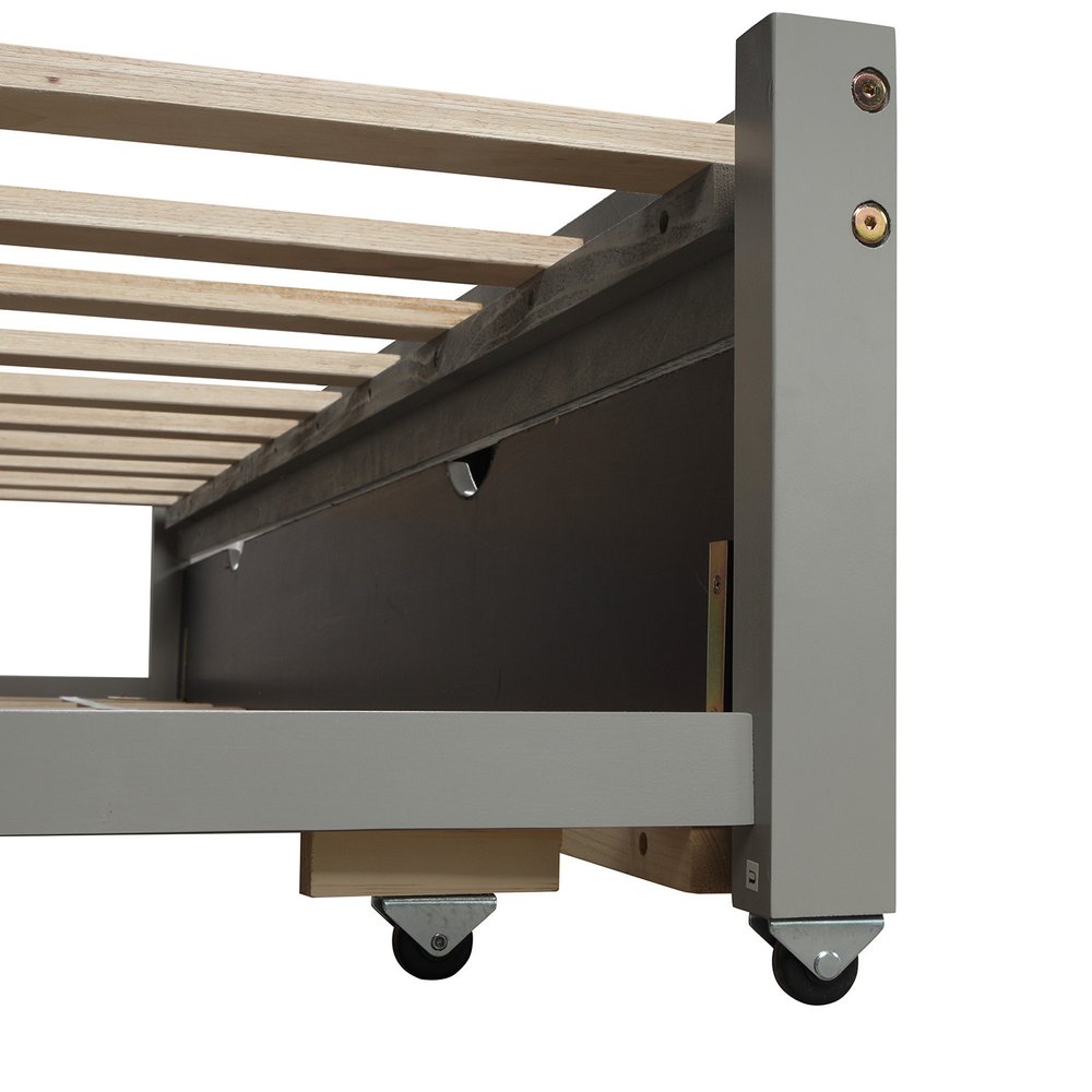 Gray Wood Twin Daybed Frame With Trundle