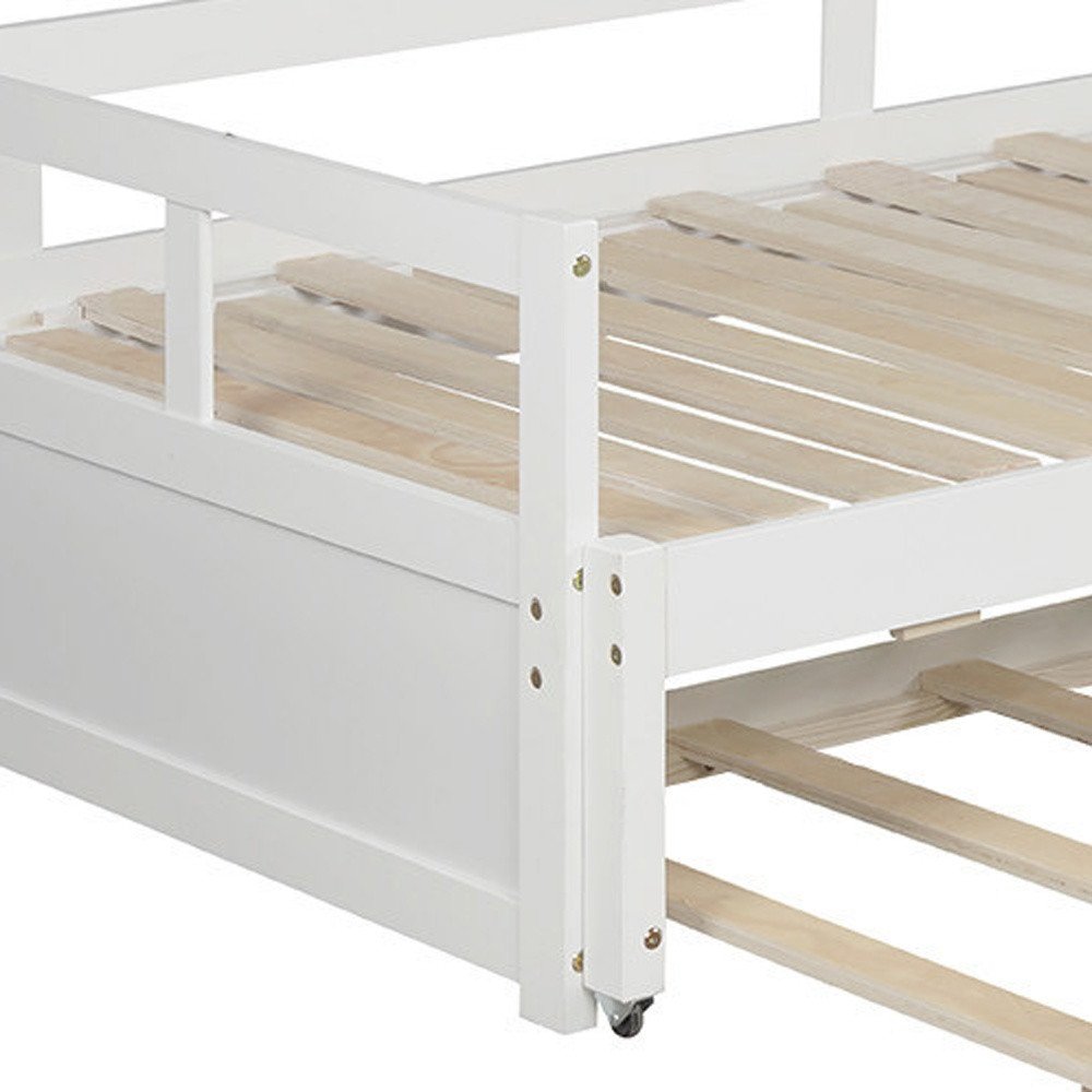 White Wood Twin Daybed Frame With Trundle