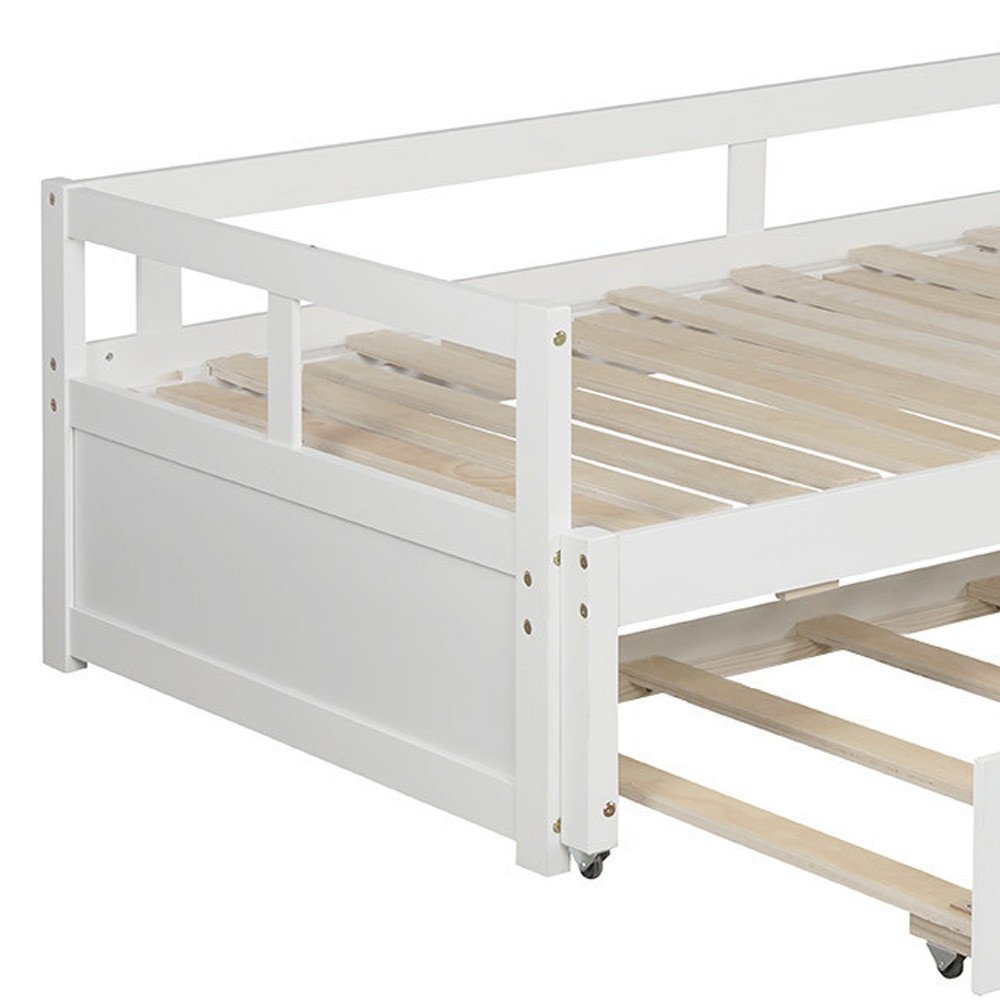 White Wood Twin Daybed Frame With Trundle