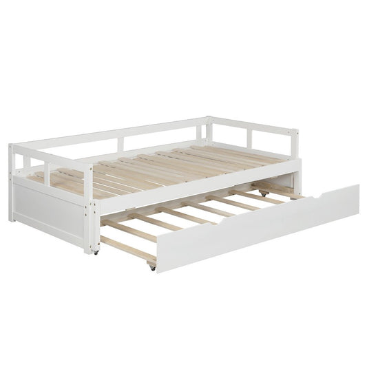 White Wood Twin Daybed Frame With Trundle