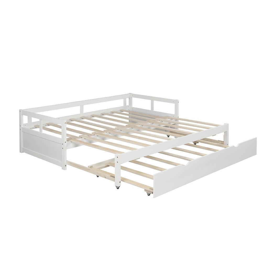 White Wood Twin Daybed Frame With Trundle