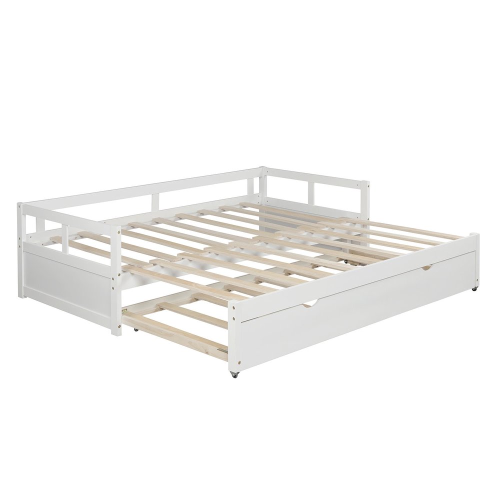 White Wood Twin Daybed Frame With Trundle