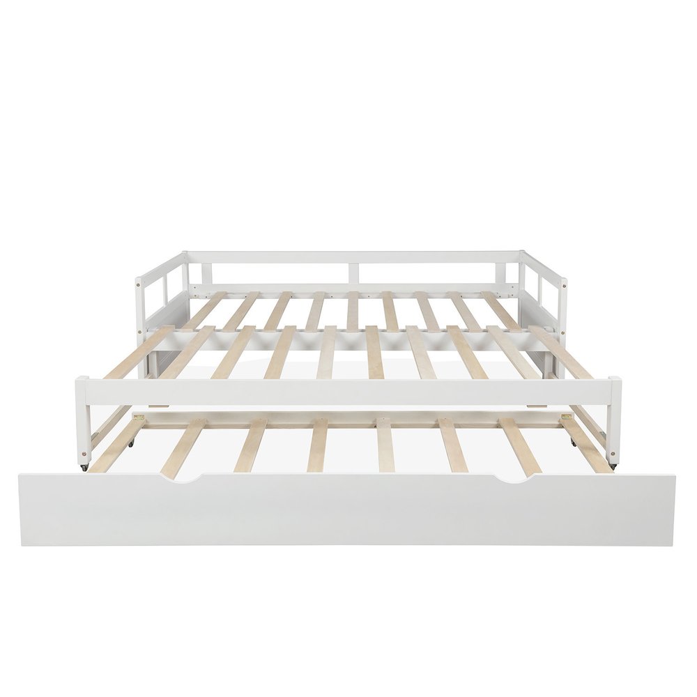 White Wood Twin Daybed Frame With Trundle