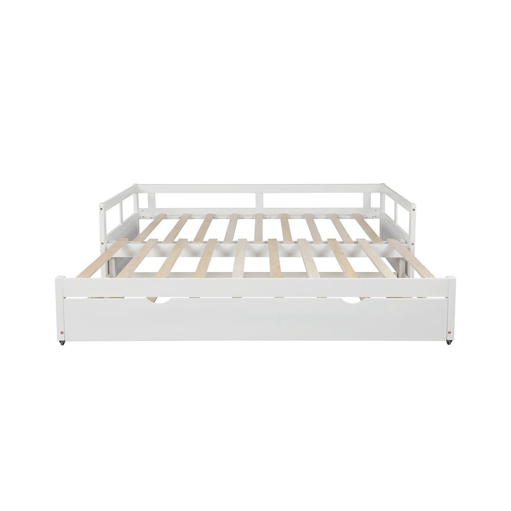 White Wood Twin Daybed Frame With Trundle