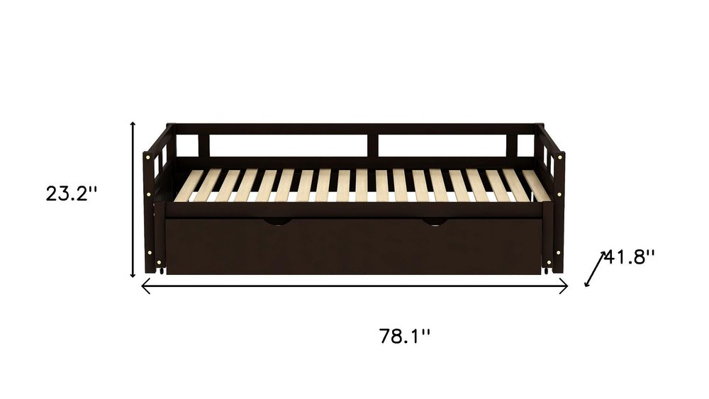Espresso Wood Twin Daybed Frame With Trundle