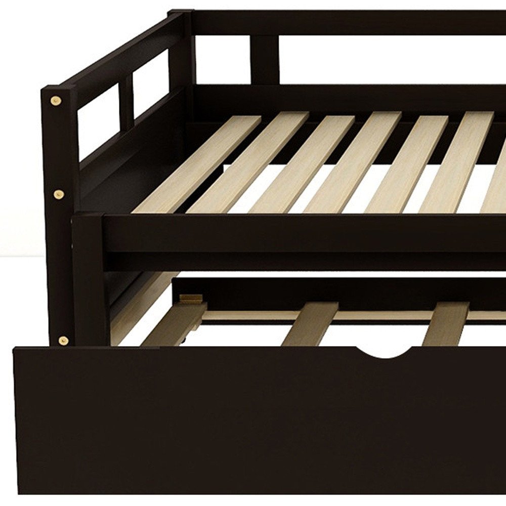 Espresso Wood Twin Daybed Frame With Trundle