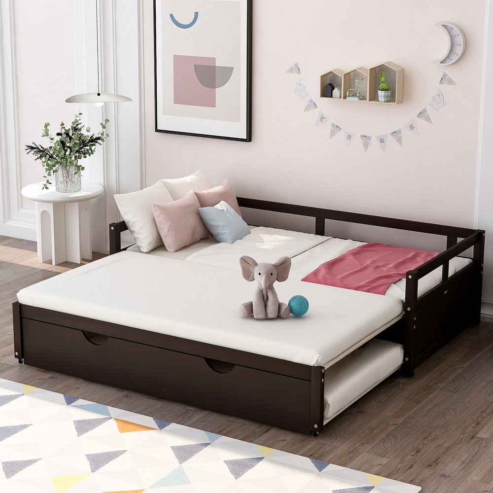 Espresso Wood Twin Daybed Frame With Trundle