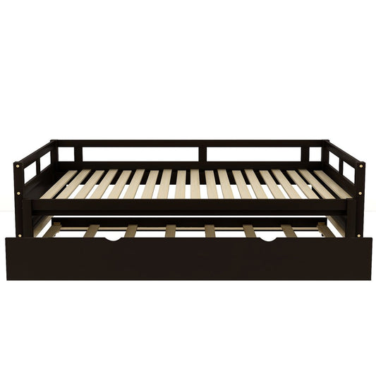 Espresso Wood Twin Daybed Frame With Trundle