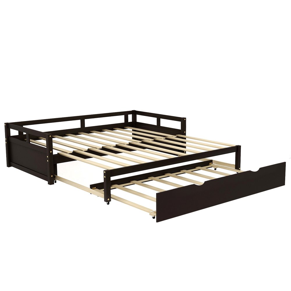 Espresso Wood Twin Daybed Frame With Trundle