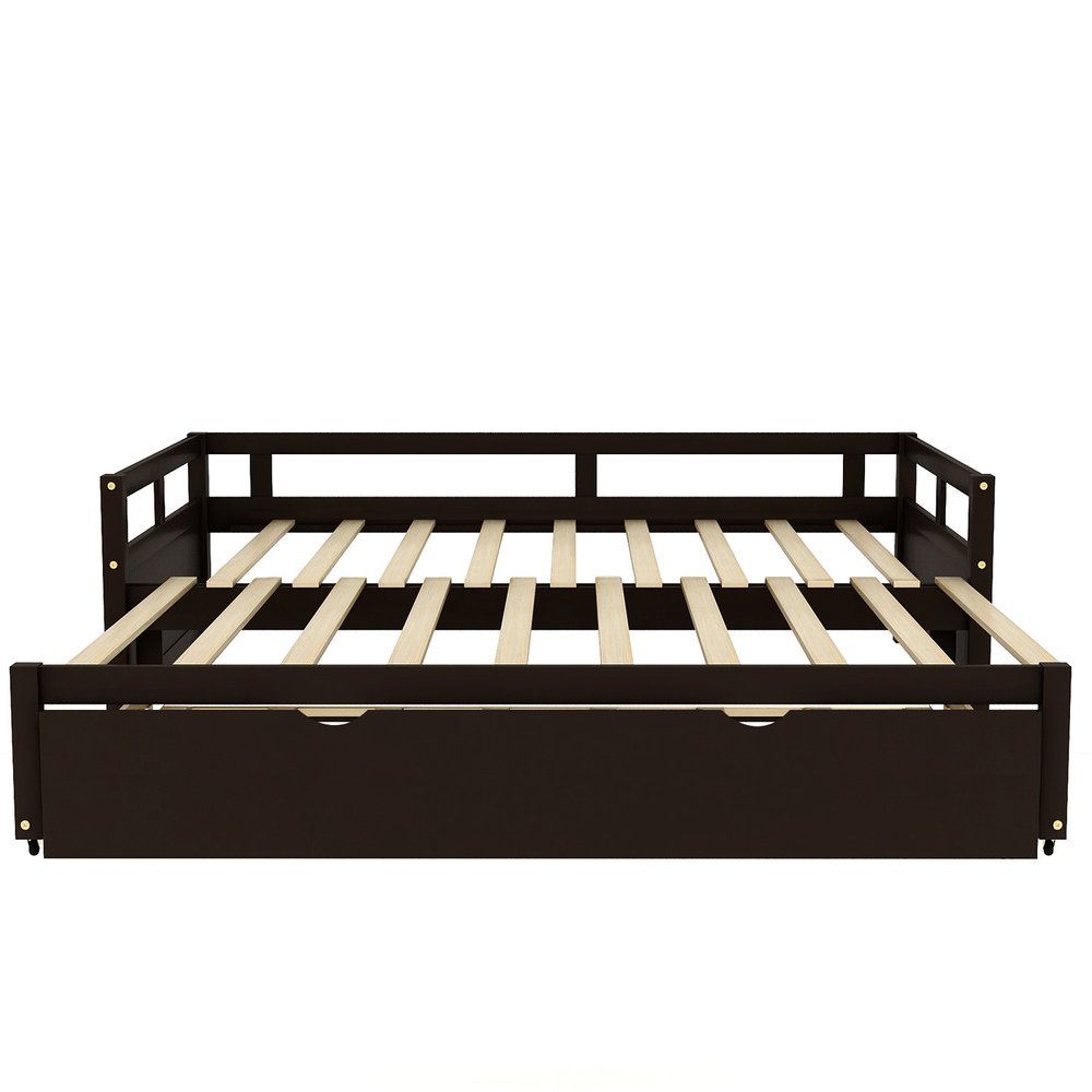Espresso Wood Twin Daybed Frame With Trundle