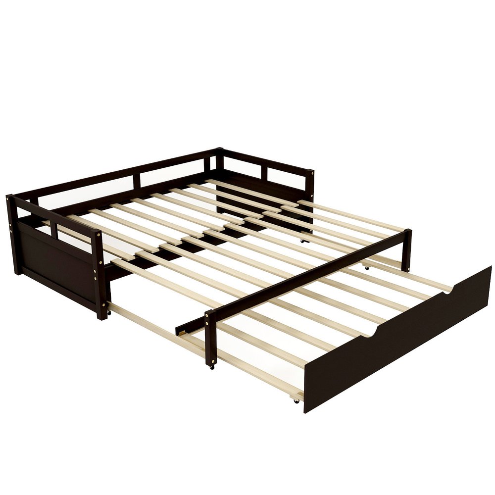 Espresso Wood Twin Daybed Frame With Trundle
