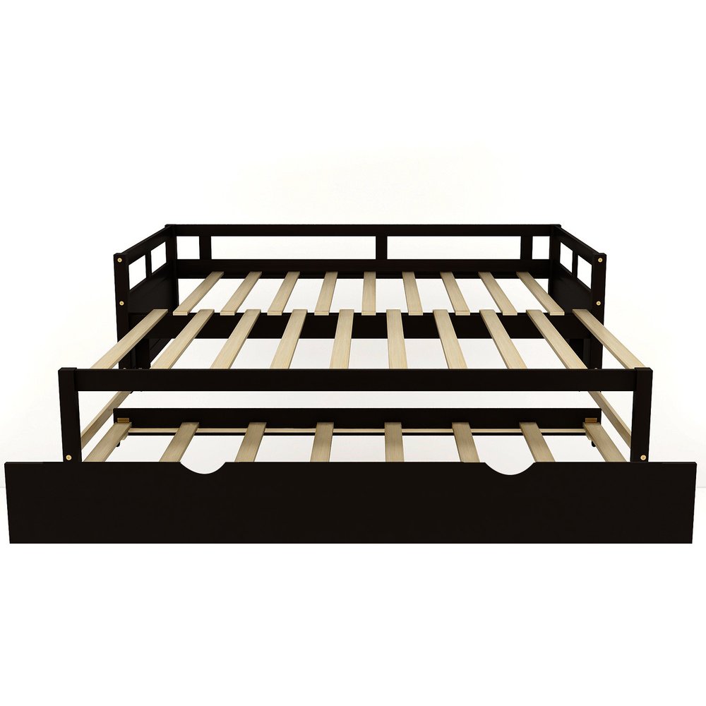 Espresso Wood Twin Daybed Frame With Trundle