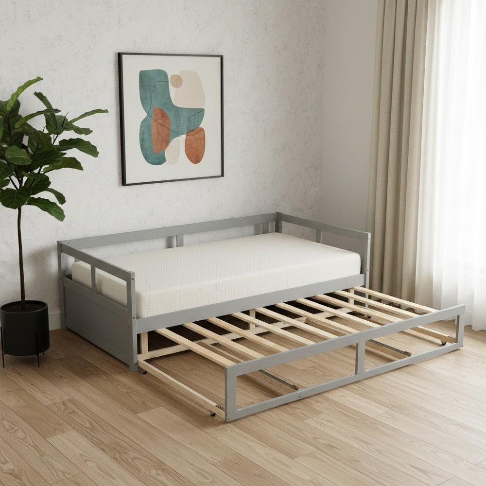 Gray Wood Twin Daybed Frame With Drawers