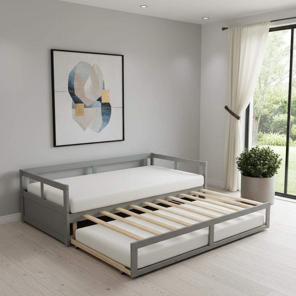 Gray Wood Twin Daybed Frame With Drawers