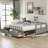 Gray Wood Twin Daybed Frame With Drawers