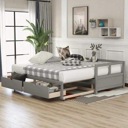 Gray Wood Twin Daybed Frame With Drawers