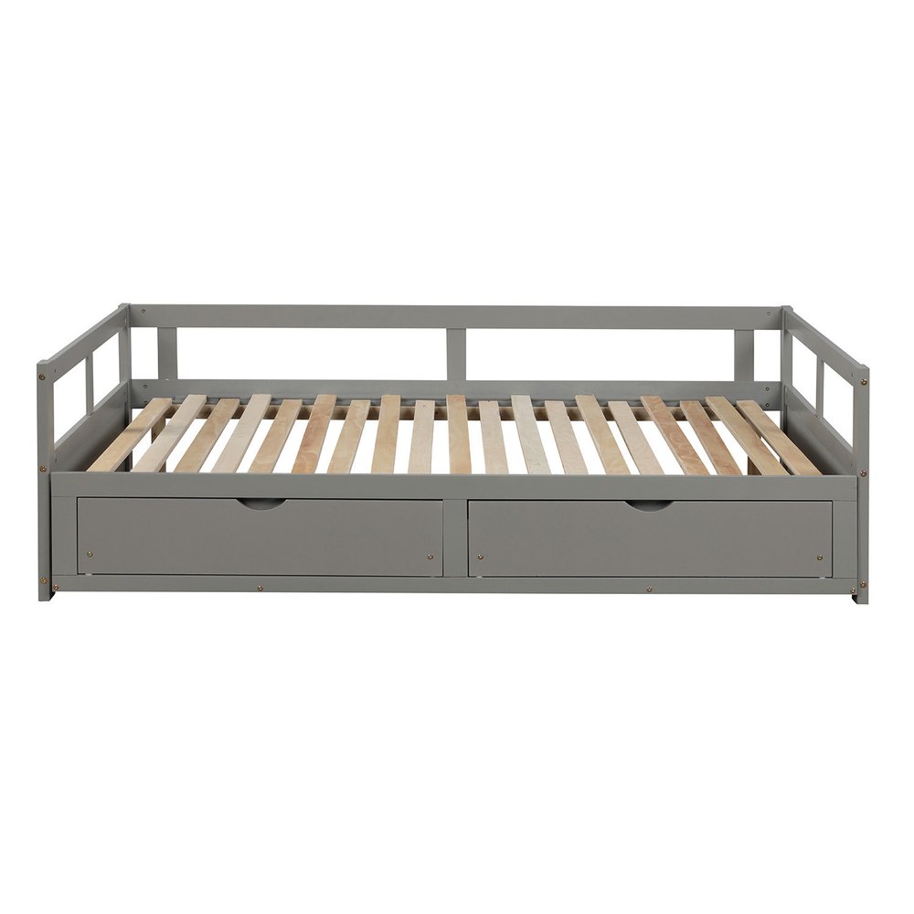 Gray Wood Twin Daybed Frame With Drawers