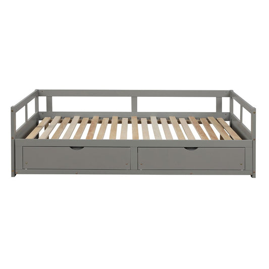 Gray Wood Twin Daybed Frame With Drawers