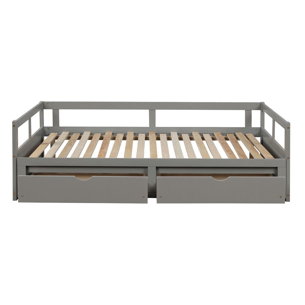 Gray Wood Twin Daybed Frame With Drawers