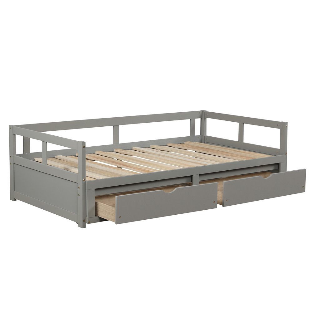 Gray Wood Twin Daybed Frame With Drawers