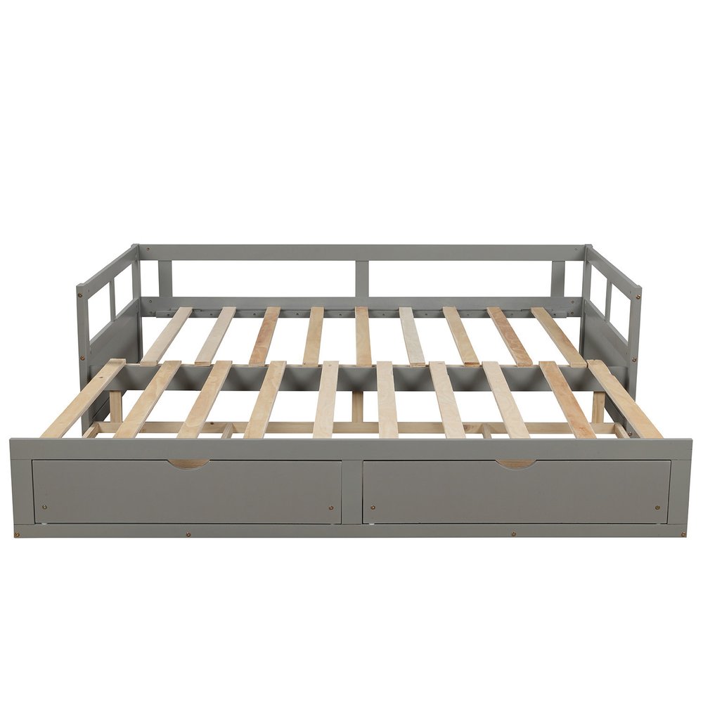 Gray Wood Twin Daybed Frame With Drawers