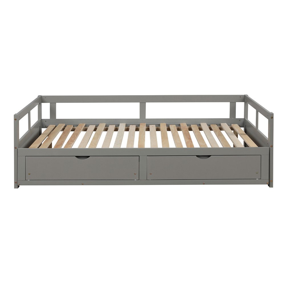 Gray Wood Twin Daybed Frame With Drawers