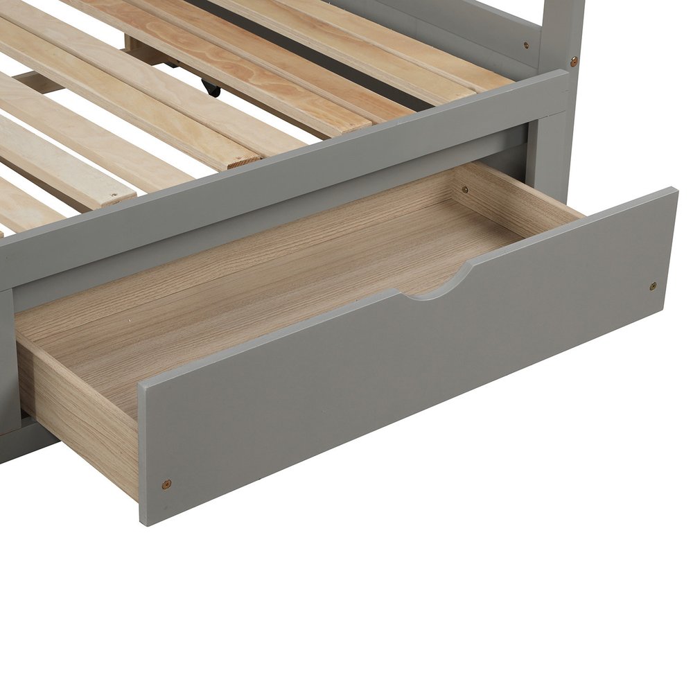 Gray Wood Twin Daybed Frame With Drawers