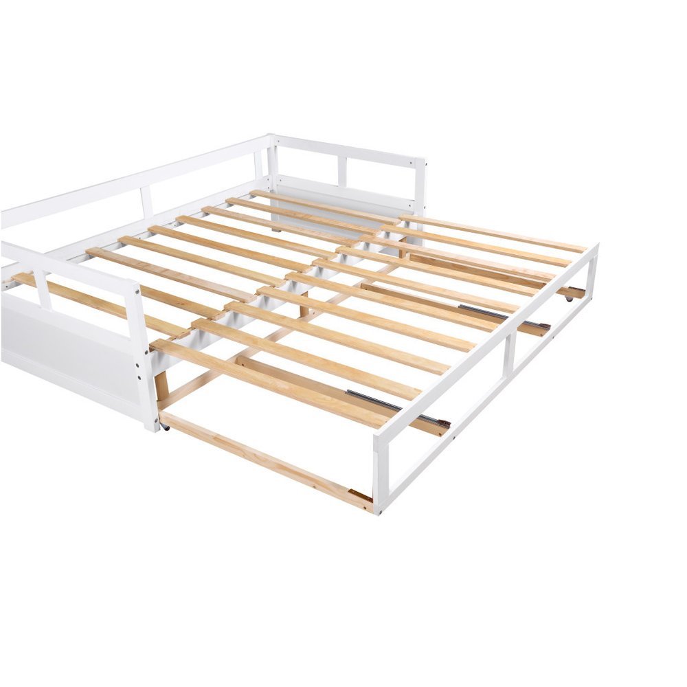 White Wood Twin Daybed Frame With Drawers