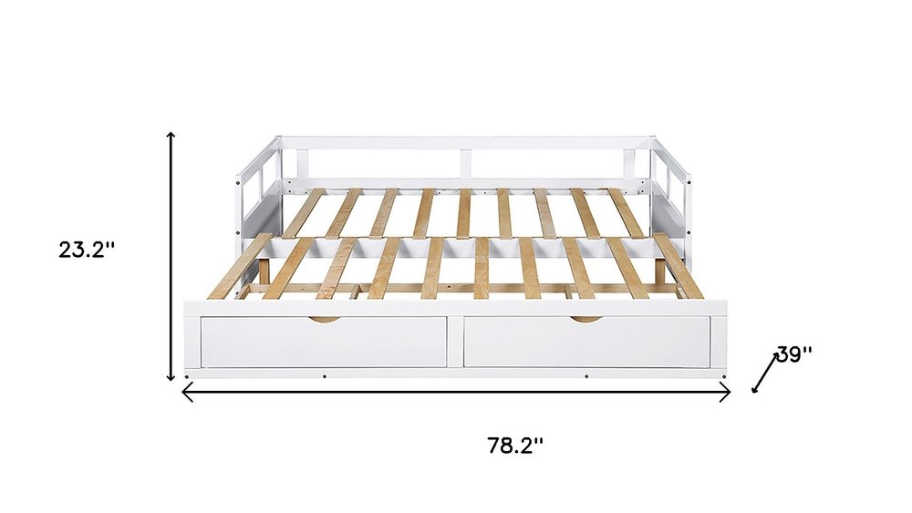 White Wood Twin Daybed Frame With Drawers