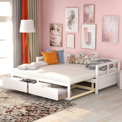 White Wood Twin Daybed Frame With Drawers