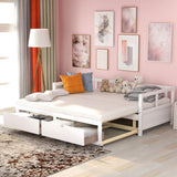 White Wood Twin Daybed Frame With Drawers