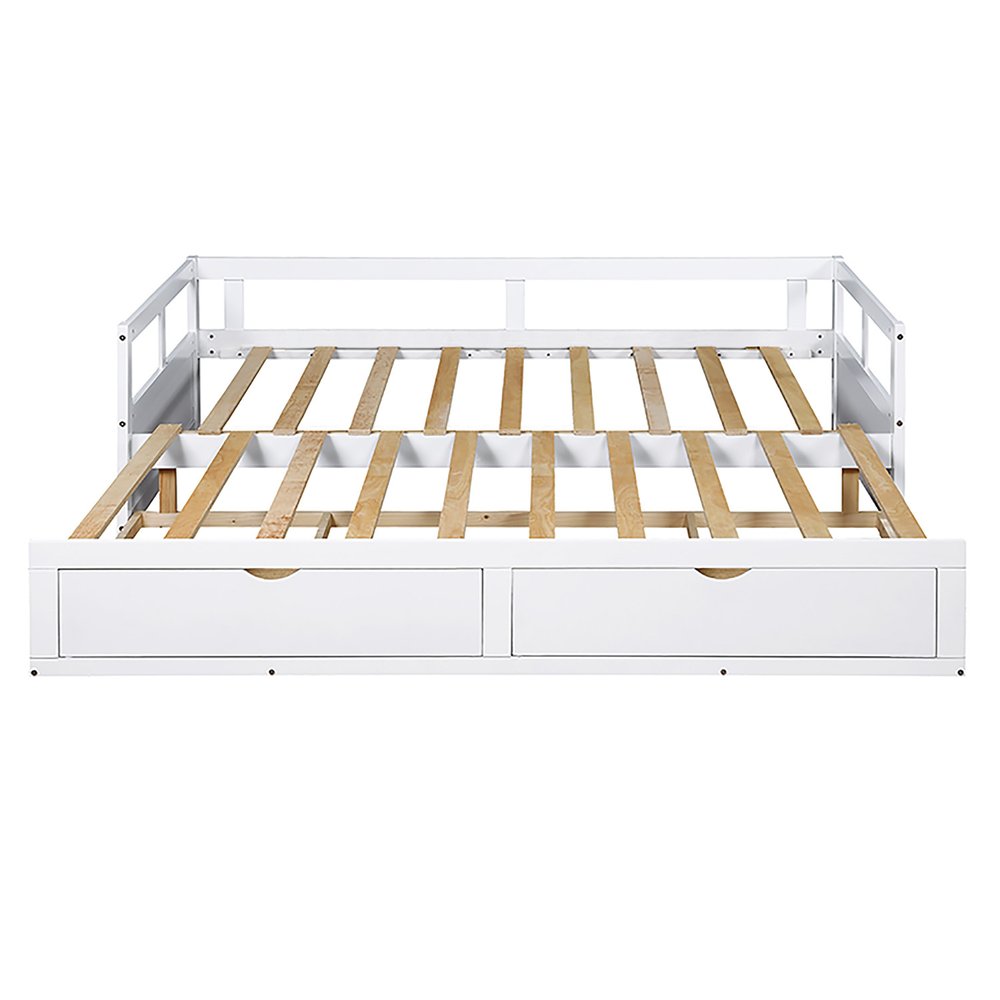White Wood Twin Daybed Frame With Drawers