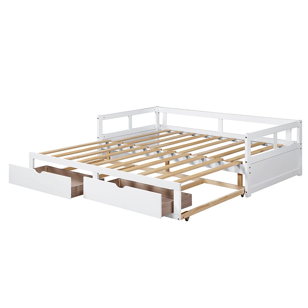 White Wood Twin Daybed Frame With Drawers