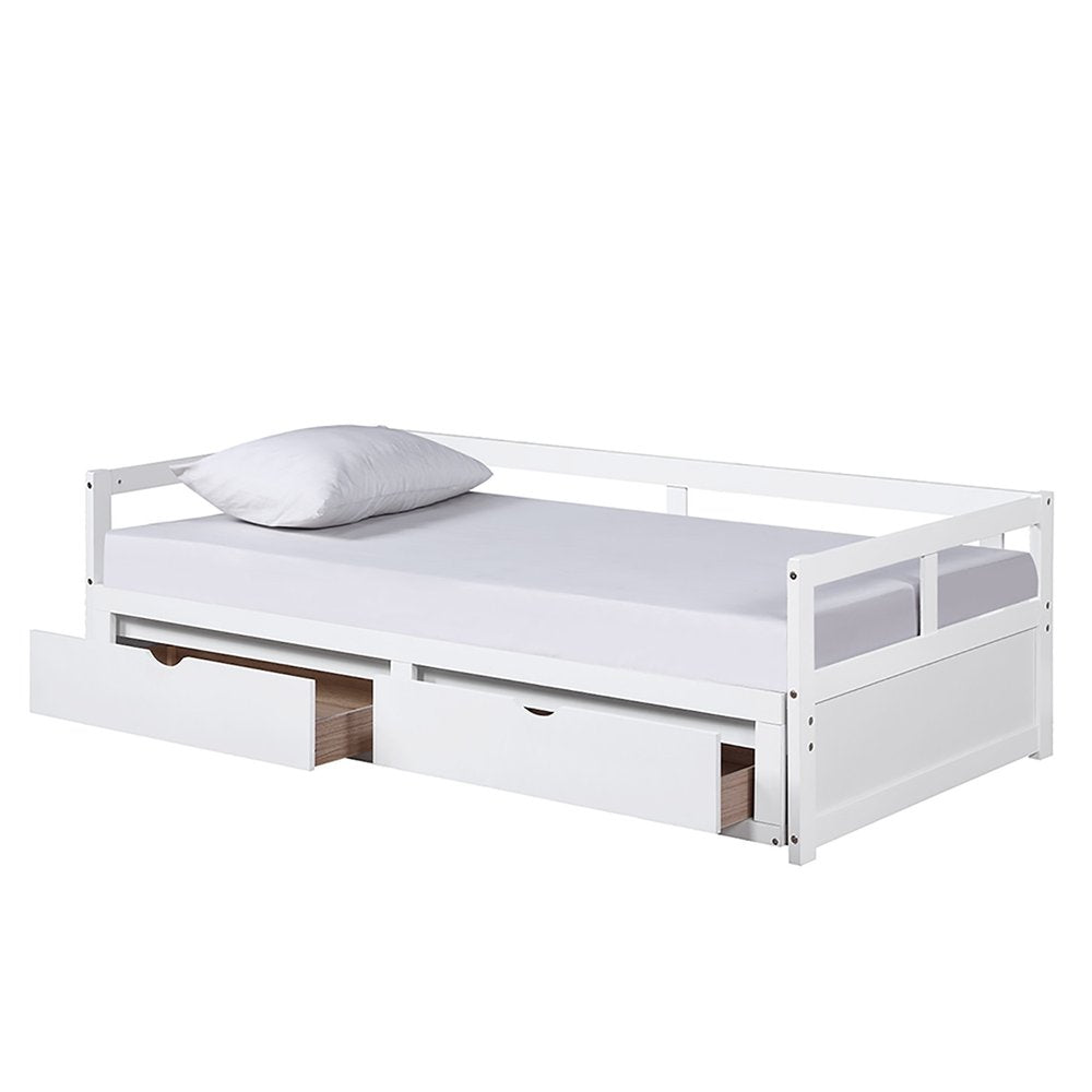 White Wood Twin Daybed Frame With Drawers