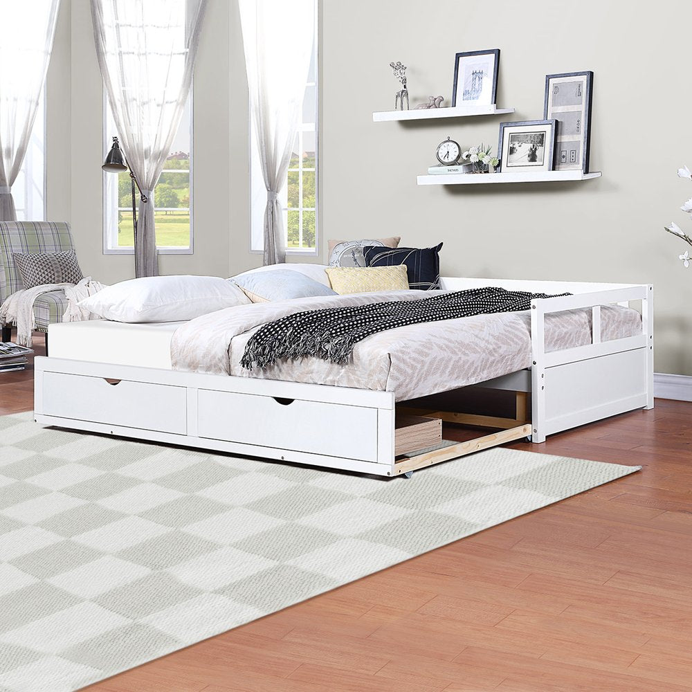 White Wood Twin Daybed Frame With Drawers