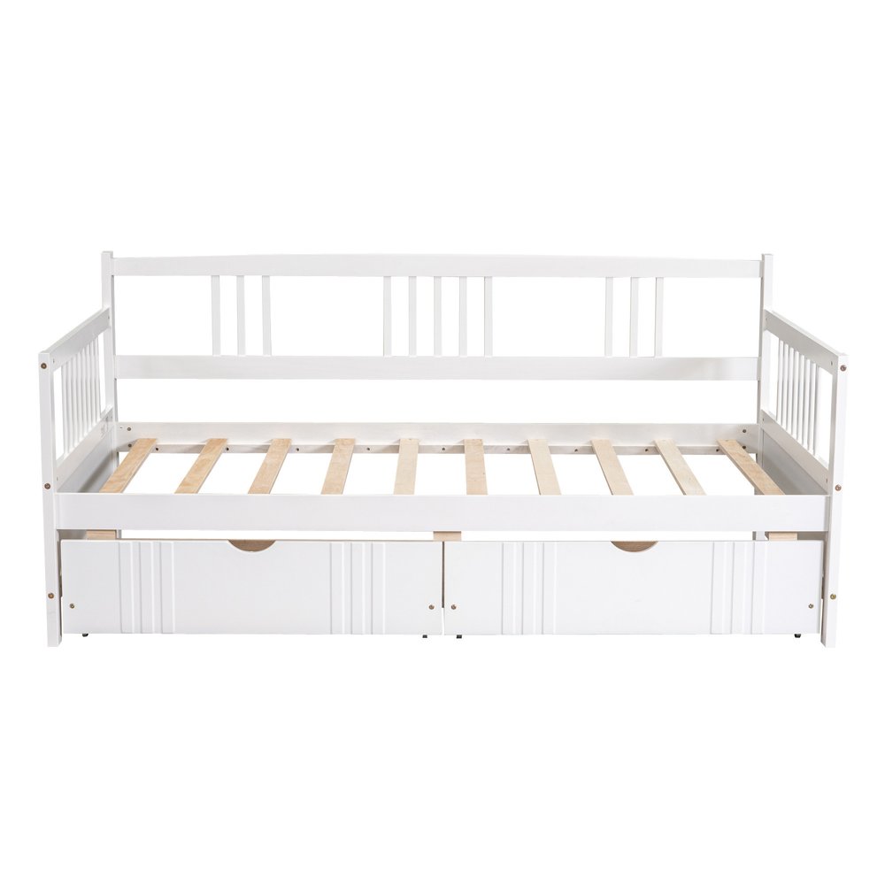 White Wood Twin Daybed Frame With Drawers