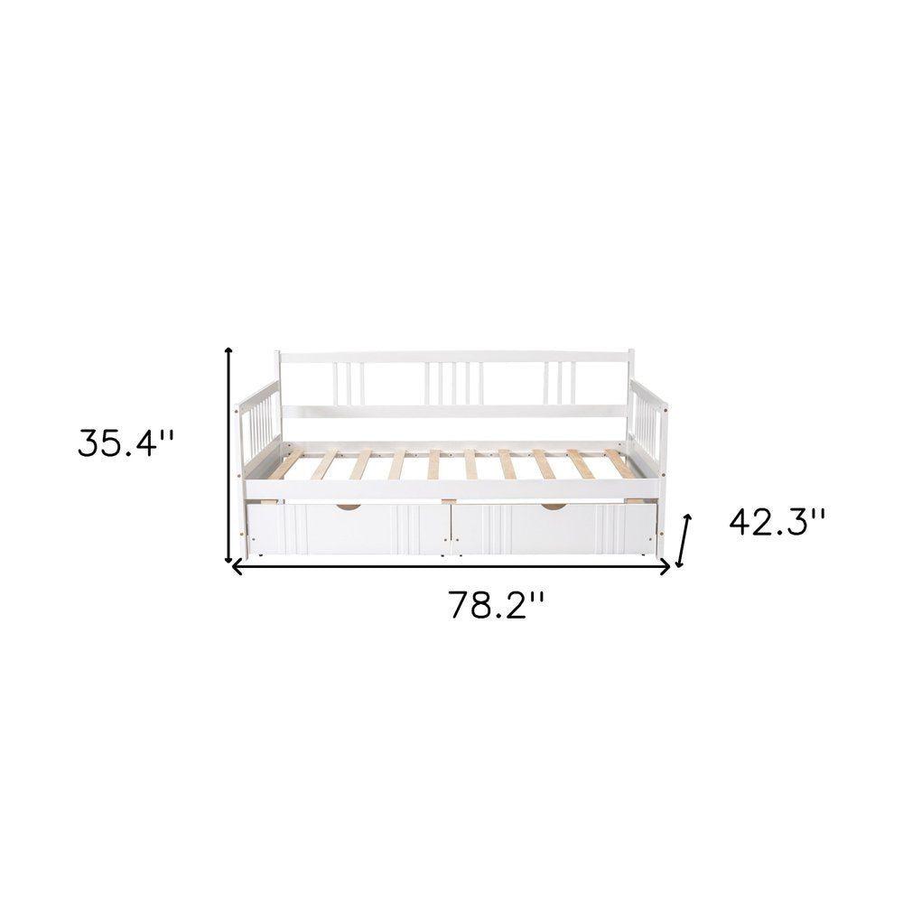 White Wood Twin Daybed Frame With Drawers